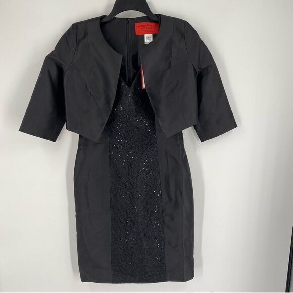 B. Michael Red American Collection V Neck Black Mini Sequin Dress 2 Pieces sz 4 - Picture 1 of 5